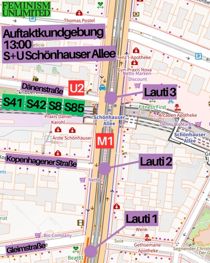 Auftaktkundgebung 13:00 Uhr S+U Bahnhof Sch&ouml;nhauser Allee.

Anfahrt mit U2, S41, S42, S8, S85 und Tram M1